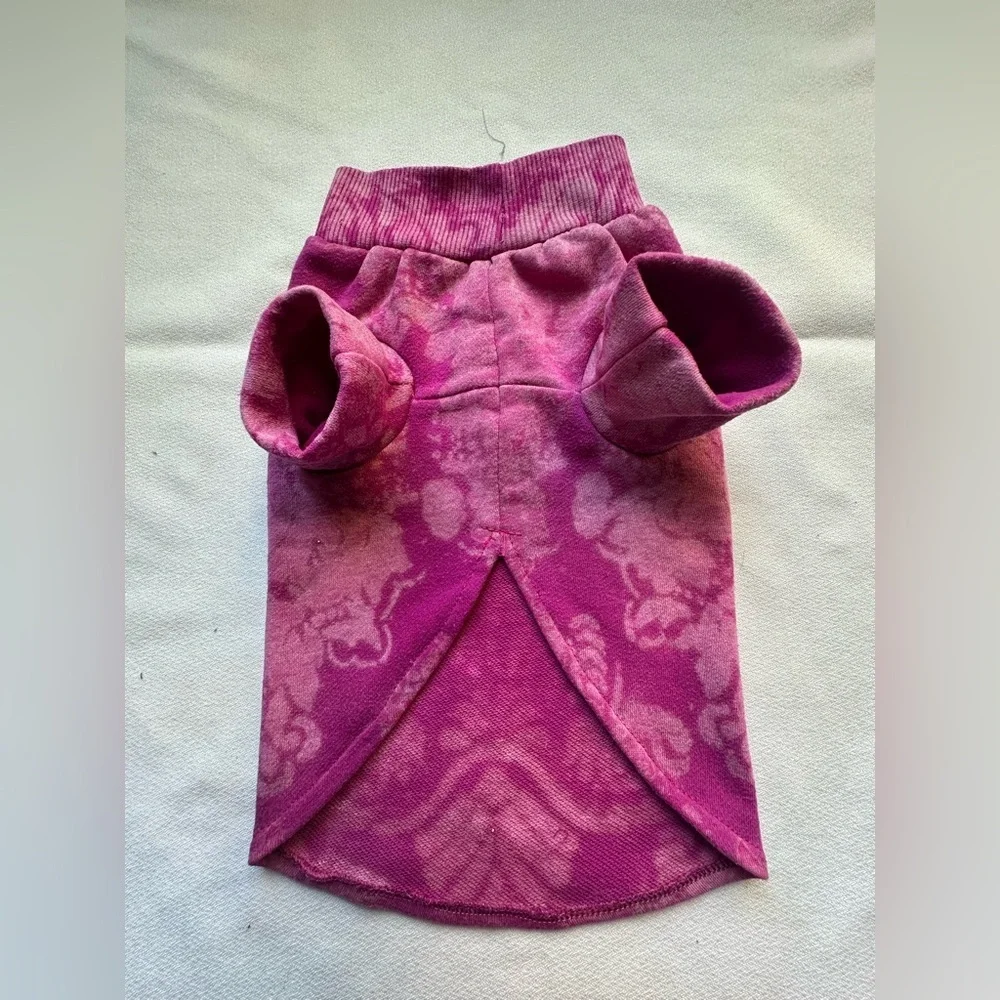 Handcrafted Magenta Damask Dog Sweatshirt | Upcycled One-of-a-Kind | Small